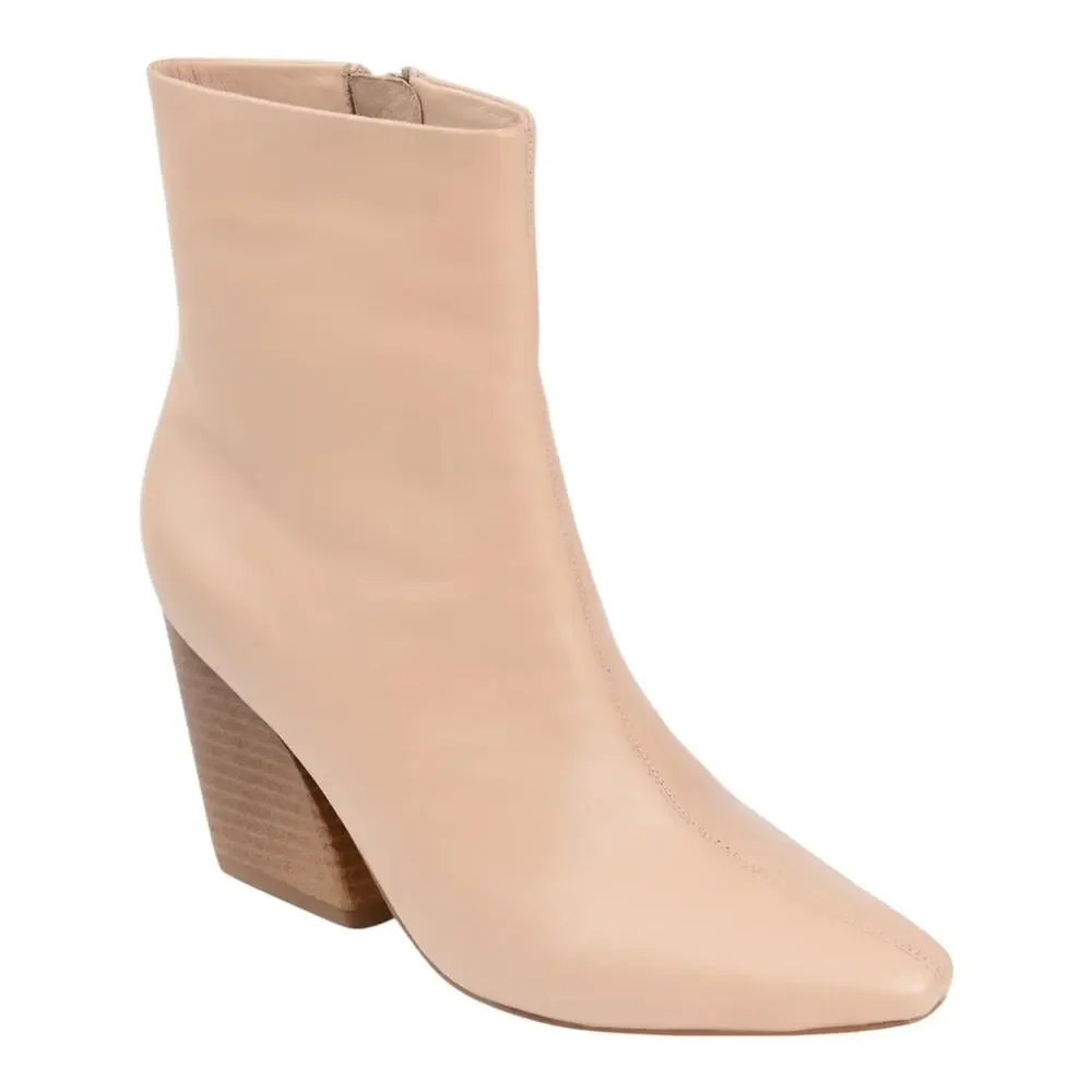 Journee Women's Hydra Leather Angular High Heel Booties Light Tan Size 8